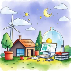 Illustration of a digital workspace for energy data analysis and audits.