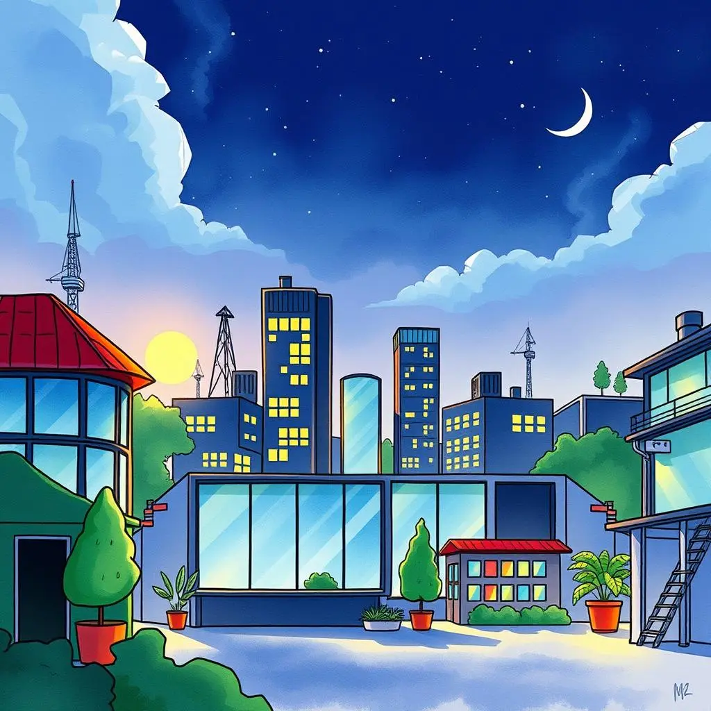 Building energy usage optimizer: Optimize energy consumption with benchmarking insights 1 Illustration of a cityscape illustrating energy optimization concepts.