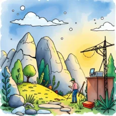 Engineer reviewing specifications in a serene mountainous landscape.
