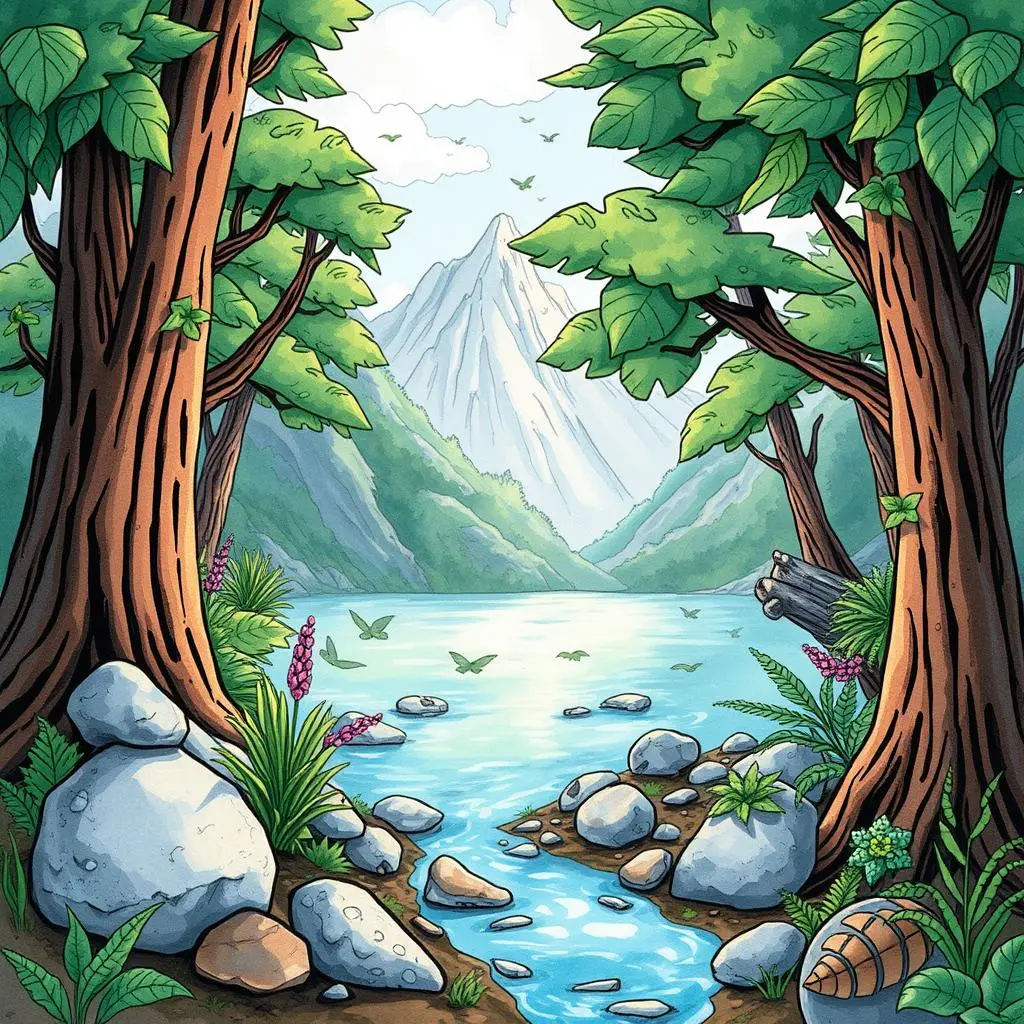 Lush forest landscape promoting environmental awareness and sustainability themes.
