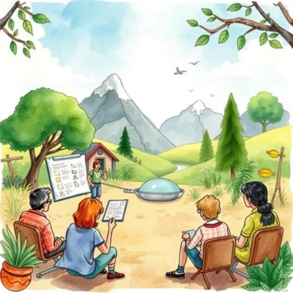 Person presenting to a small group at an eco-friendly workshop outdoors.
