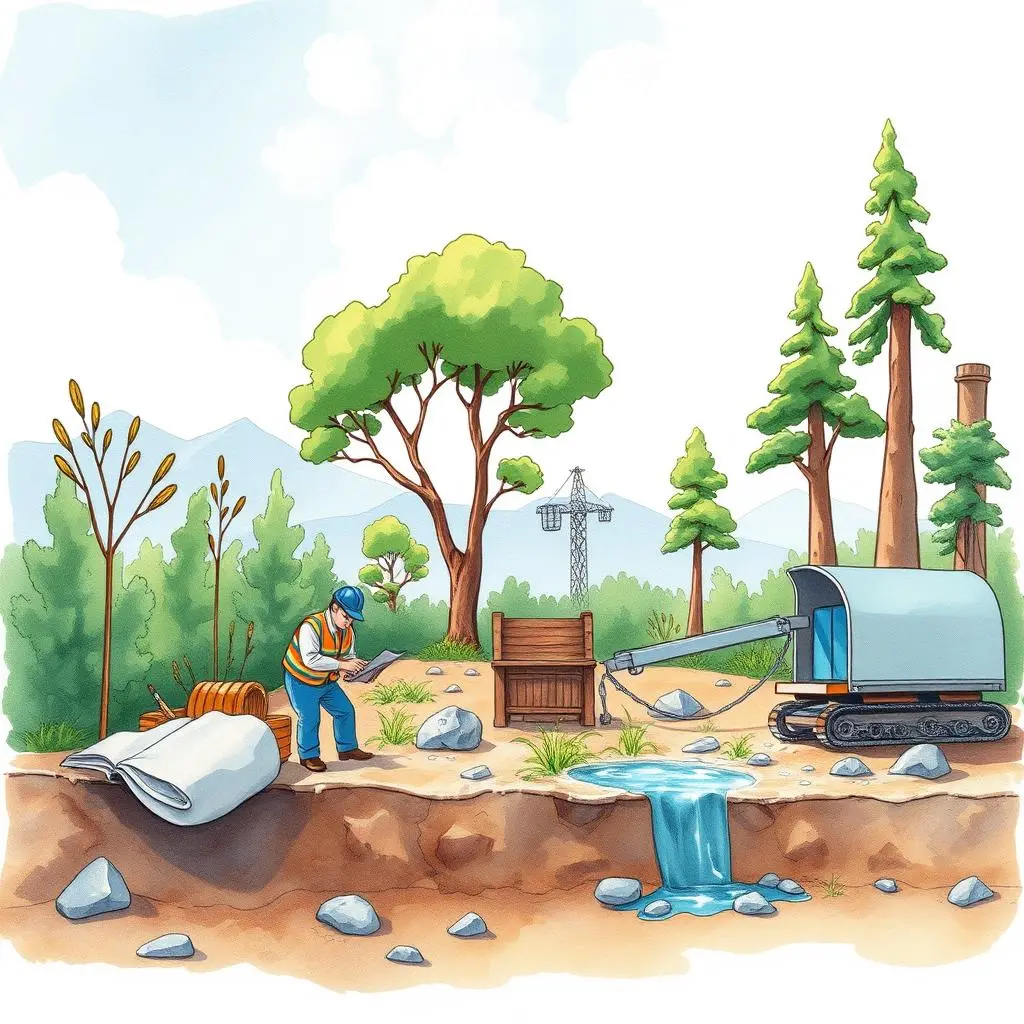 Eco impact tracker: Track and report on environmental follow-up assessments 1 A worker conducts an environmental assessment in a forested area, focusing on eco-impact tracking.