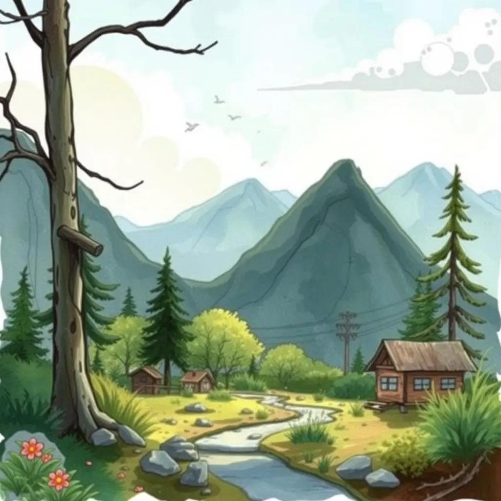 Follow-up assessment generator: Produce follow-up assessment documents effortlessly 1 Scenic landscape depicting mountains, trees, and a serene river.