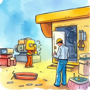 Service assessment report: Generate assessments based on service feedback 10 Workers assessing equipment during an overhaul in a production setting.