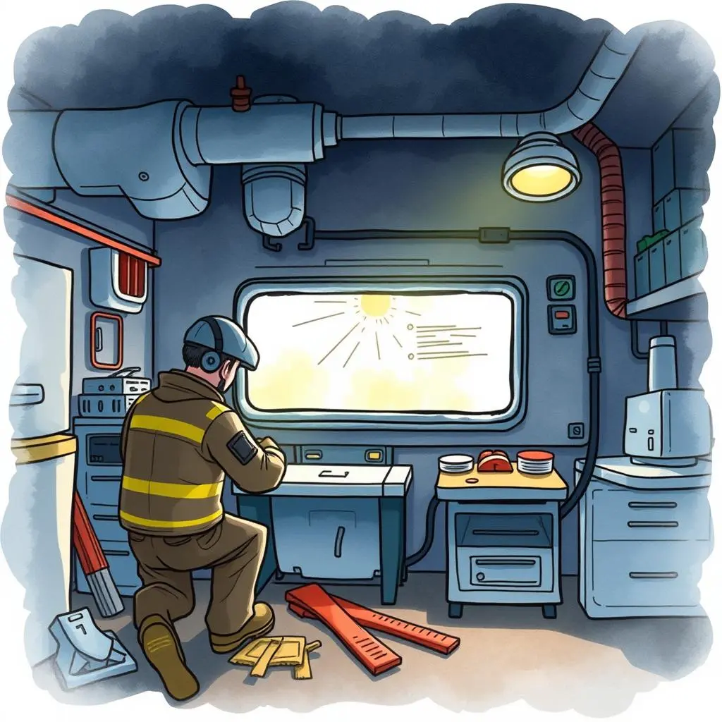 Maintenance issue clarifier: Clarify descriptions of equipment failures for repairs 1 Technician analyzing equipment repairs in a manufacturing environment with bright sunlight streaming in.