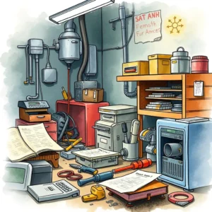 Repair history logger: Compile and organize equipment repair data 5 Cluttered workshop with various tools and equipment for managing repair history logs