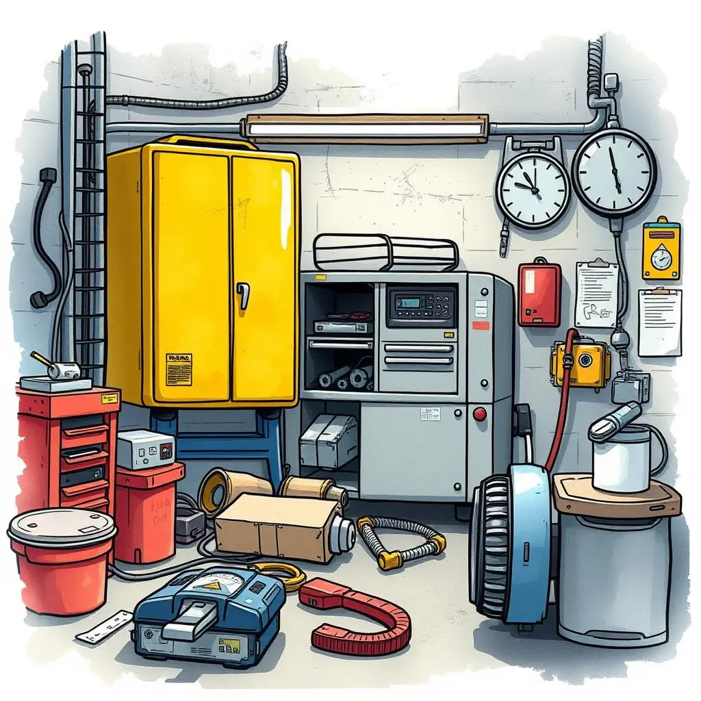 Test equipment analyzer: Input equipment details for functionality evaluation 1 Test Equipment Analyzer setup featuring tools for equipment functionality evaluation in a repair workshop