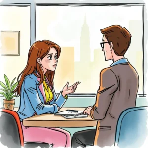 Follow-up actions planner: Plan follow-up actions post-resolution 4 A professional woman discusses follow-up actions with a colleague in an office setting.