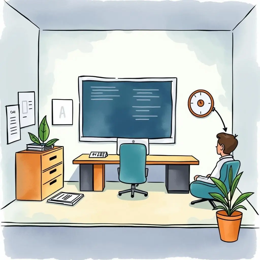 Follow-up outcome generator: Create follow-up tasks based on escalation results 1 A modern office scene depicting an escalation manager using a Follow-Up Outcome Generator tool.
