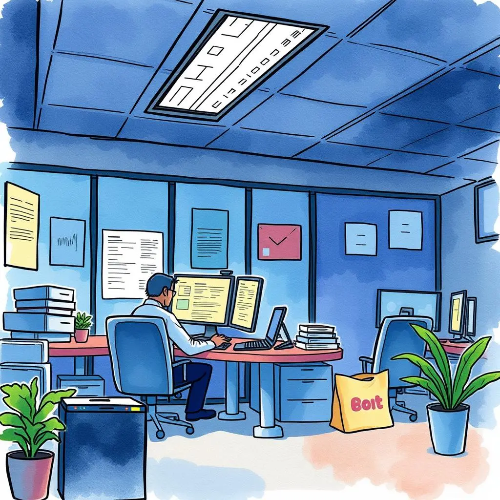 Root cause summary creator: Identify key issues from escalated cases 1 A person working at a desk with multiple monitors in a modern office setting.