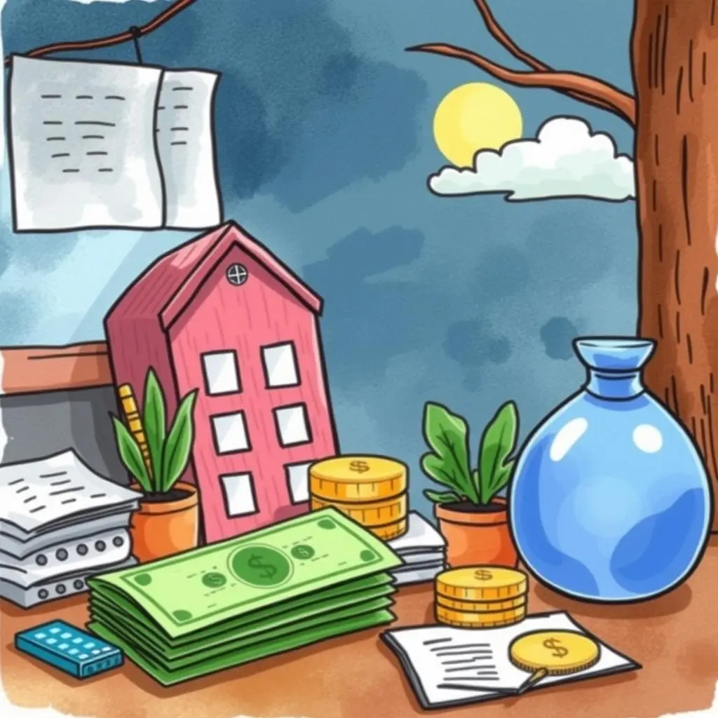 Income change analyzer: Assess shifts in income for tax estimation 1 Colorful workspace representing financial analysis, featuring money, house, and plants.