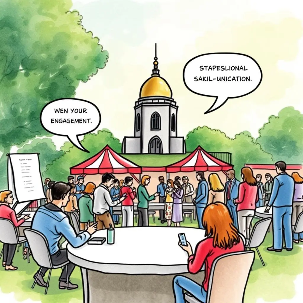 Event message formatter: Create professional stakeholder communication messages 1 Stakeholders engaging at an outdoor event for communication messages