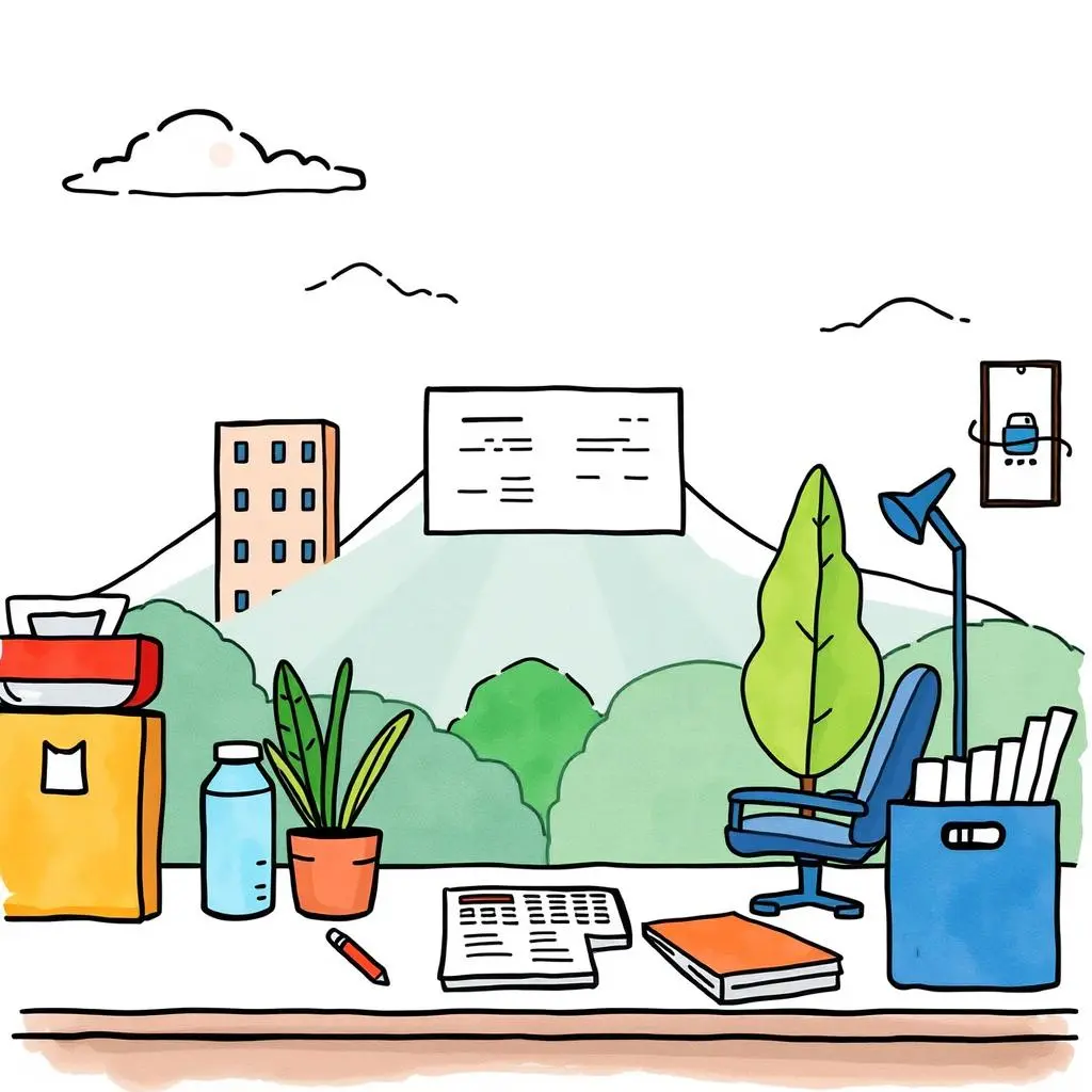 Reimbursement overview translator: Convert reimbursement data into easy-to-read summaries 1 A cozy workspace with financial documents and a scenic overview.