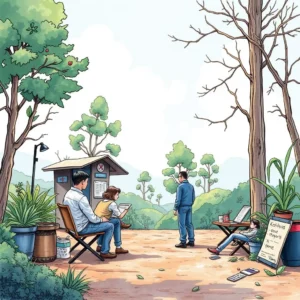 Field observation report creator tool in a nature setting, showcasing teamwork and report preparation