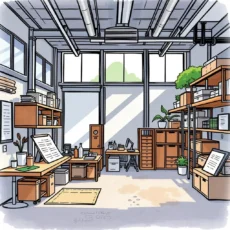 Open workspace showcasing various furniture layouts and design options.