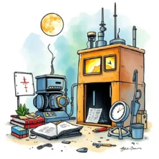Illustration of a workshop with tools for engineering incident documentation.