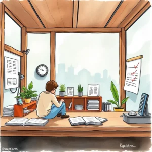 A person contemplating research hypotheses in an innovative workspace.