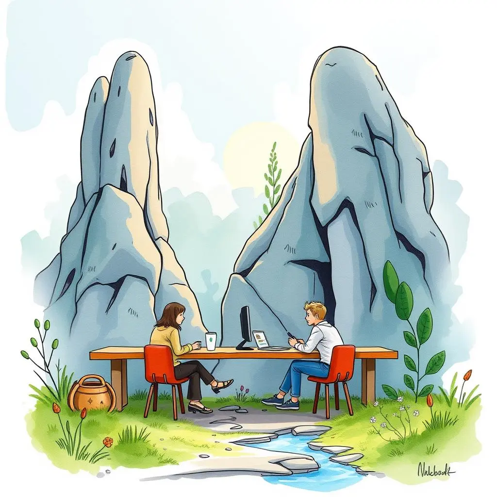A user experience researcher and a product development analyst collaborate on a recommendation engine project.