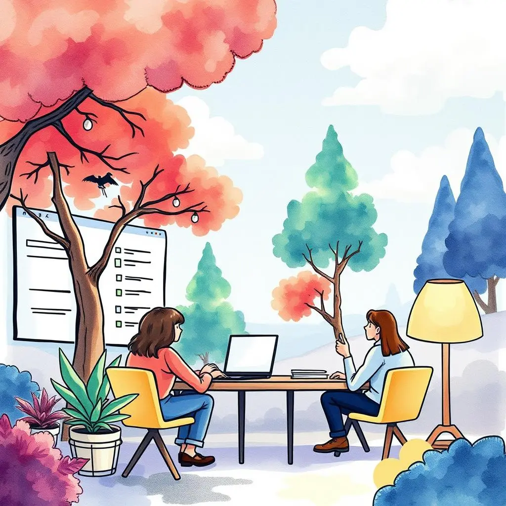 Feedback quality evaluator: Assess the quality of feedback submissions automatically 1 Feedback Quality Evaluator tool in a serene outdoor workspace with two analysts discussing submissions