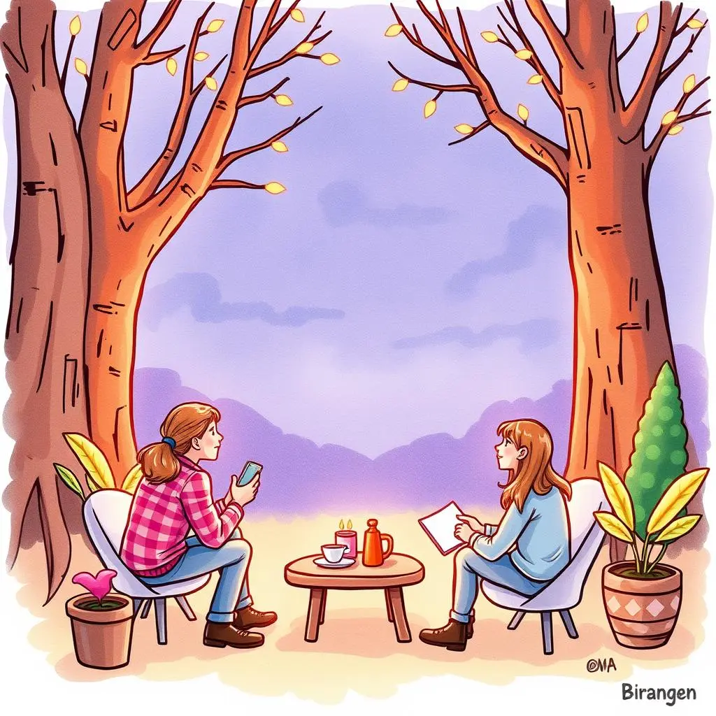 Investor follow-up assistant: Generate personalized follow-up messages 1 Two women communicating in a cozy outdoor setting with coffee and notes.