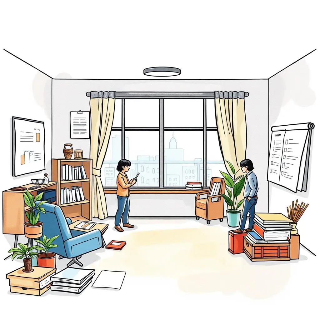 Report formatter: Format reports into professional layouts instantly 1 A modern office scene with two people organizing documents and using a mobile device.