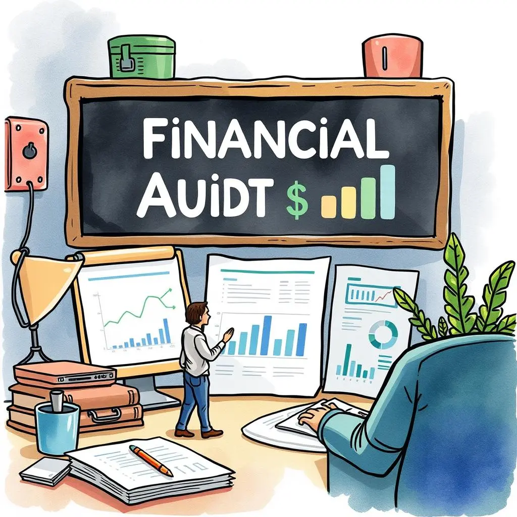 Financial auditor analyzing data from financial audit reports in a modern office setting.
