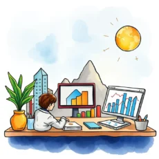 Investment Outcome Decoder tool illustrating data analysis with charts and graphs in a financial setting