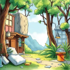 A serene outdoor scene featuring a tool for managing asset estimations among trees.
