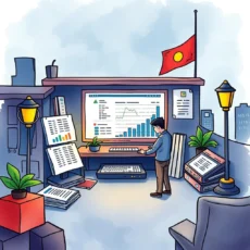 Finance professional analyzing foreign exchange data on a computer.