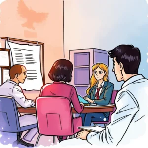 Professionals discussing grievance allegations in a collaborative office setting.