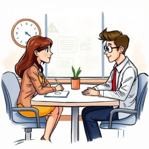 Grievance officers conducting an interview in a professional office setting