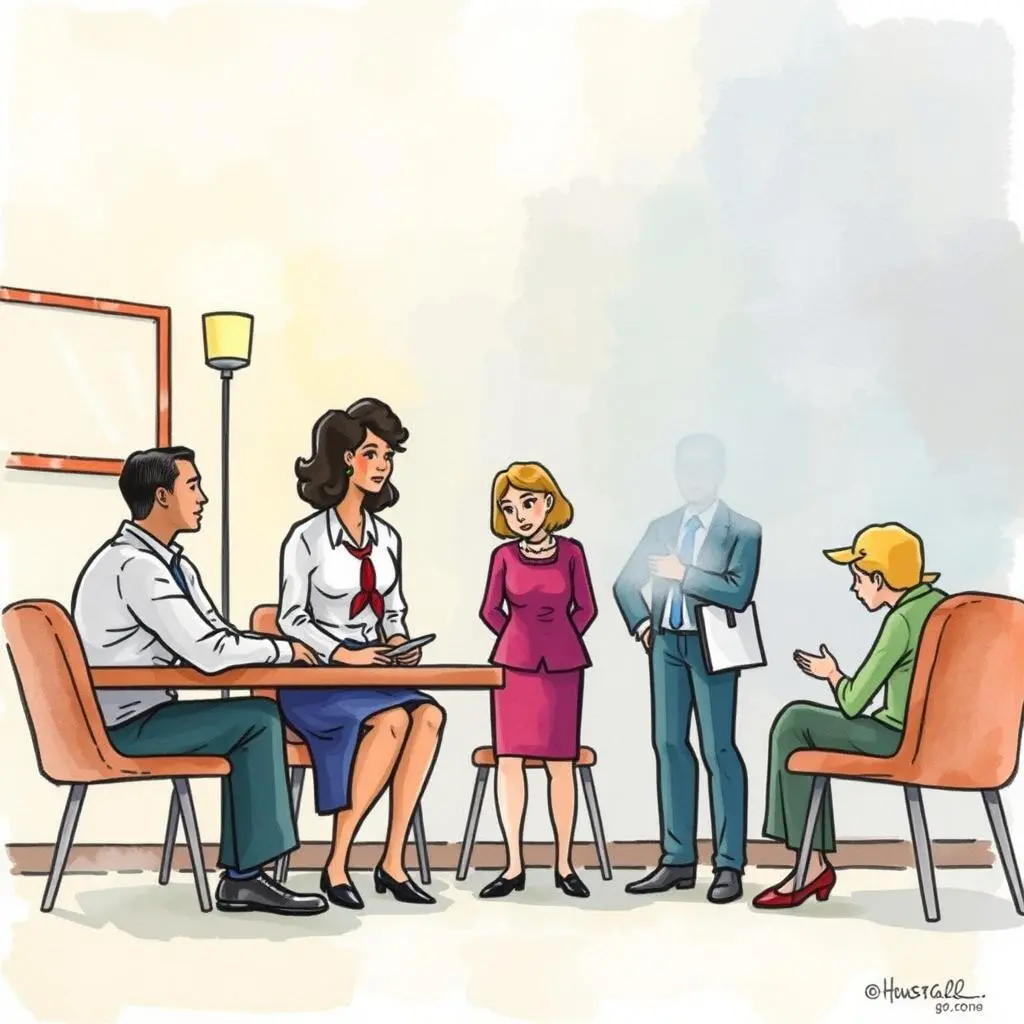 Witness relevance analyzer: Assess importance of identified witnesses 1 Group of professionals discussing witness relevance in a grievance meeting.
