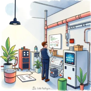 A professional developing HVAC training materials in a workshop.