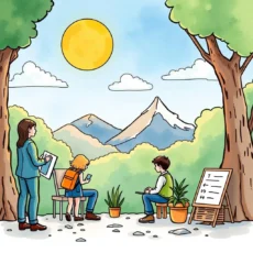 A group of individuals engages with nature while assessing data in an outdoor setting.