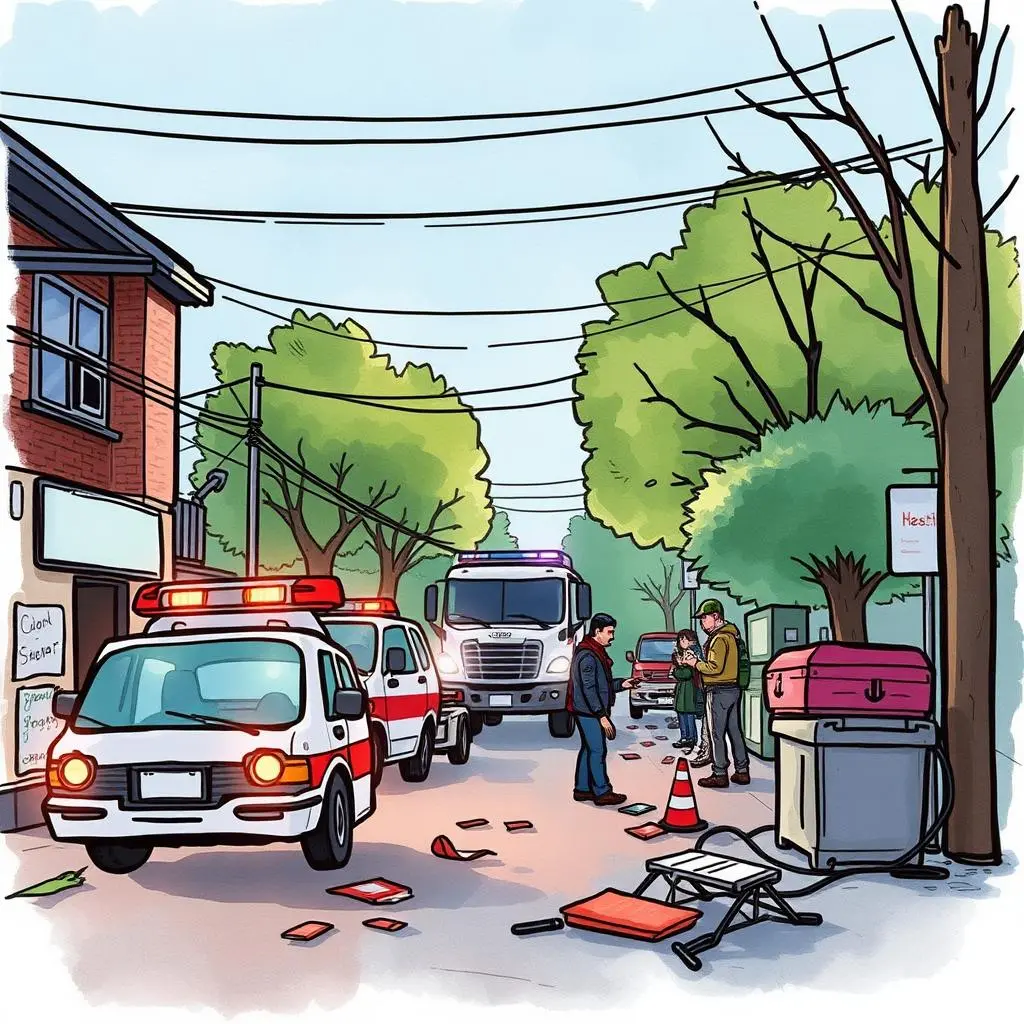 Incident closure summary generator: Generate closure summaries for incident reports 1 Incident response scene featuring vehicles and personnel handling a situation