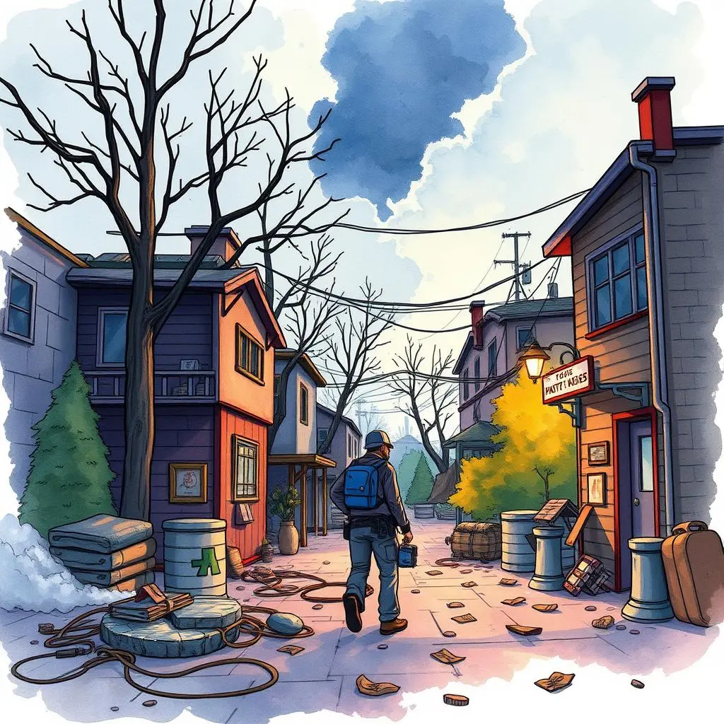 Incident data interpreter: Interpret and summarize incident data entries 1 A person walking down a cluttered street in an urban setting, carrying a toolbox.