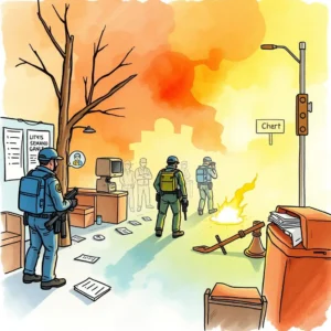 Security team responding to an incident in a chaotic environment.