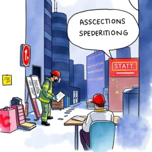 Ai learning outcome evaluator: Assess lessons learned from incidents 1 A worker reviews incident reports in an industrial setting, supporting EHS evaluations.