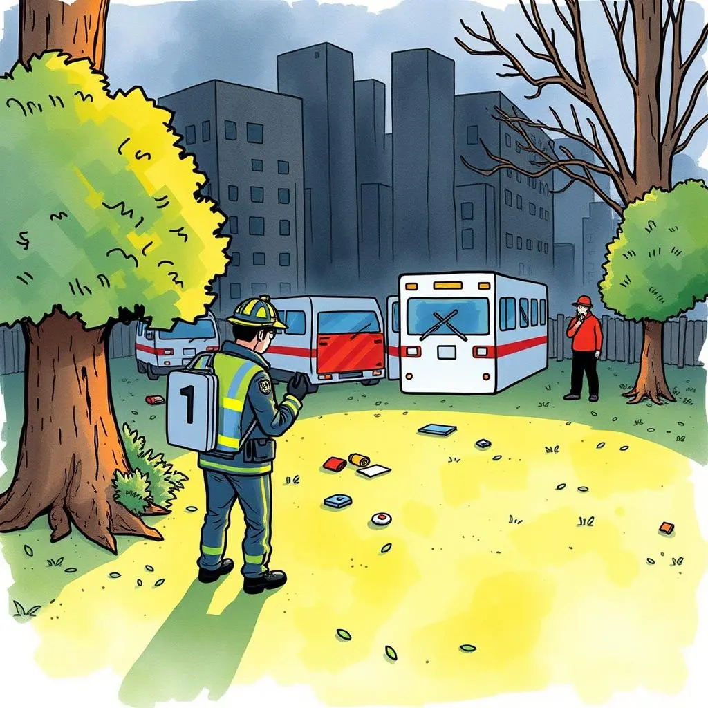 Ai reporting language optimizer: Refine incident reporting language 1 A safety officer examines an incident scene in an urban area, focusing on environmental safety.