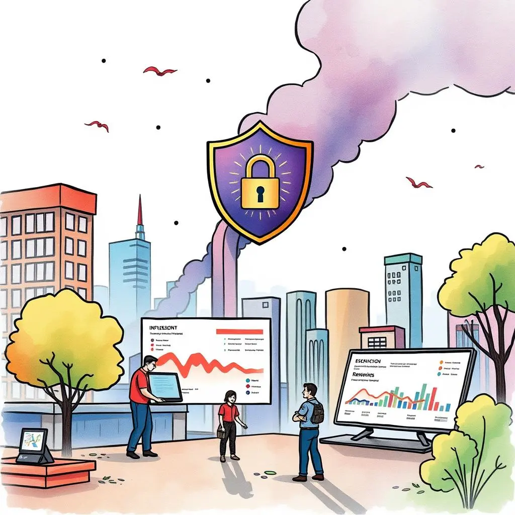 Incident analysis synthesizer: Combine multiple reports into key insights 1 Incident analysis synthesizer visualizes security data trends with analysts discussing insights outdoors.