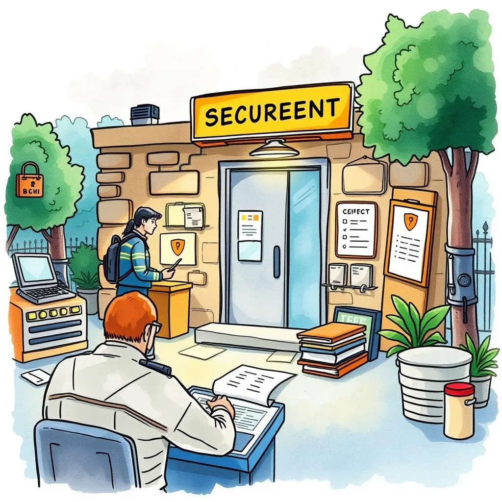 Incident resolution documenter: Create documentation of incident resolutions and outcomes 1 A person uses a mobile device outside a secure building while another works at a desk nearby.