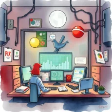 Analyst monitoring continuous reports in a cybersecurity operations center.