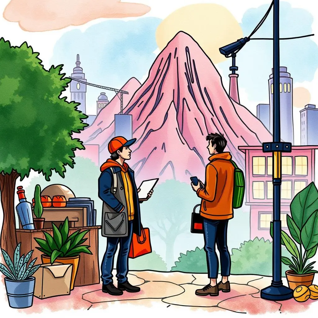 Client persona generator: Create detailed client profiles from user input 1 Client persona generator in action with two individuals discussing in an urban environment.