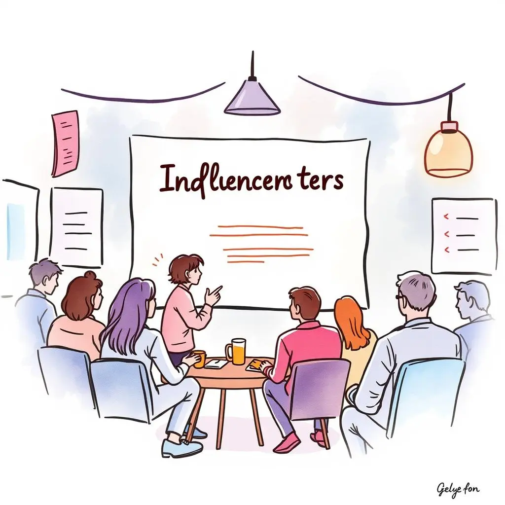 Influencer discovery generator: Find potential influencers based on text input 1 Find potential influencers through a presentation in an office setting.