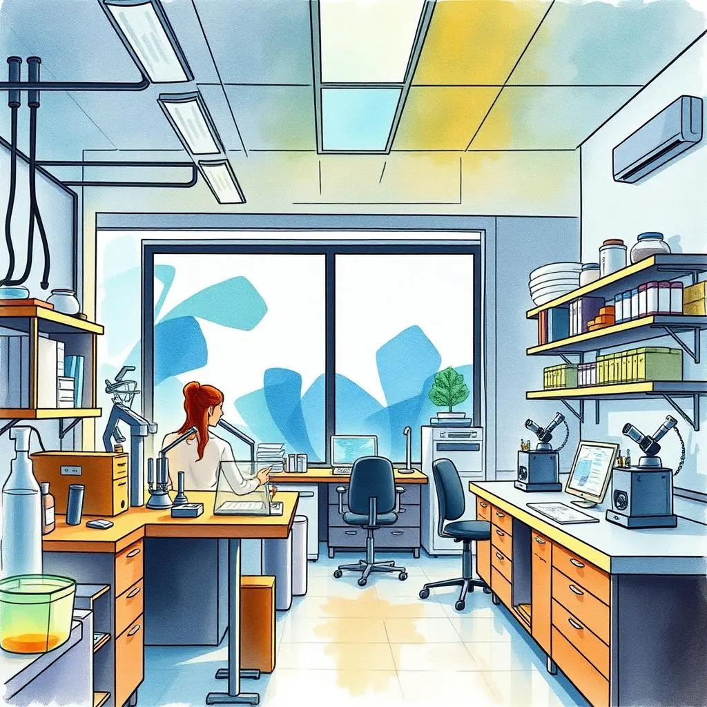 Potential innovation spotter: Pinpoint areas for development in research 1 Bright, modern laboratory scene with a researcher at work.