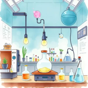 Variable identifier: Suggest key variables to include in experiments 7 Laboratory setup with various scientific equipment and glassware for experiments.