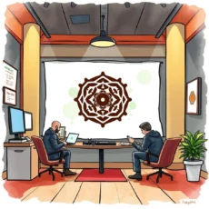 Intelligence Sharing Policy Drafting Tool in action, featuring two analysts collaborating in a modern office setting.