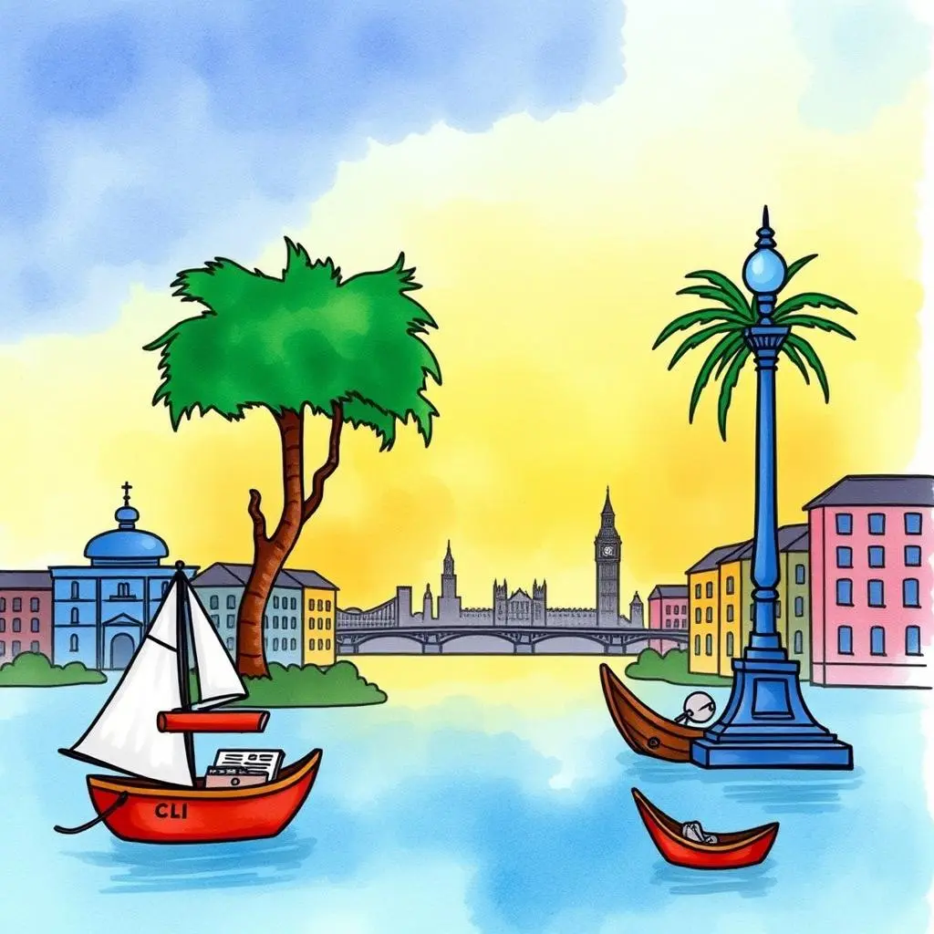 Tax credit summary generator: Create summaries for eligible foreign tax credits 1 Colorful illustration of a serene waterfront with boats and buildings.