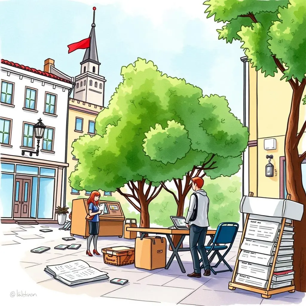 Tax liability estimator: Calculate possible tax liabilities based on data 1 Professionals evaluating tax documents in a vibrant outdoor setting.