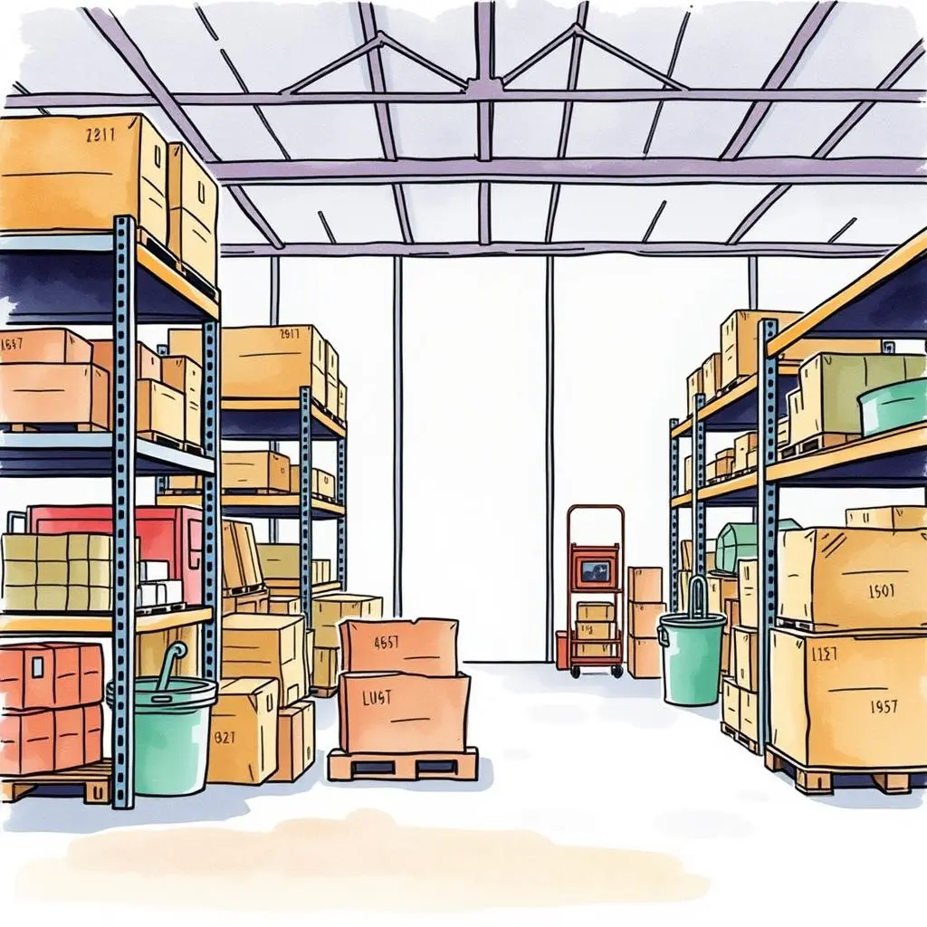 Input formatter for inventory: Format data for consistent inventory records 1 Organized warehouse shelves filled with inventory for management.